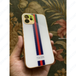 White Stripe with Golden Engraving iPhone Case 1