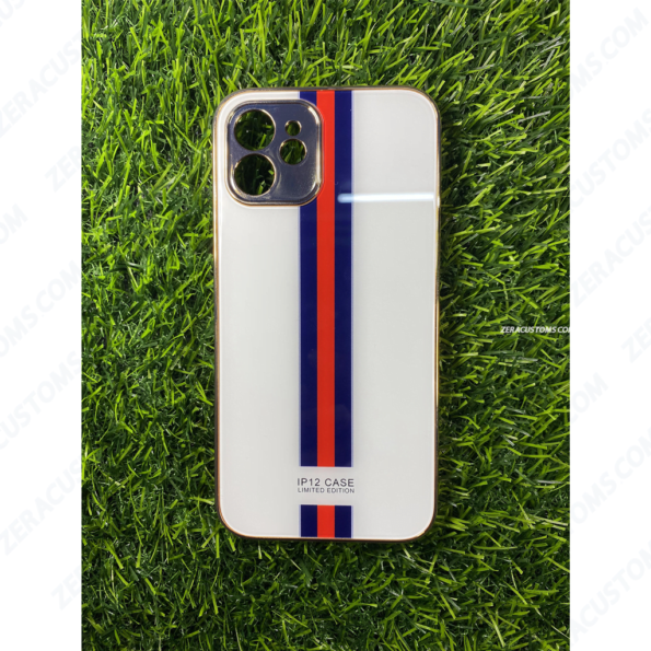 White Stripe with Golden Engraving iPhone Case