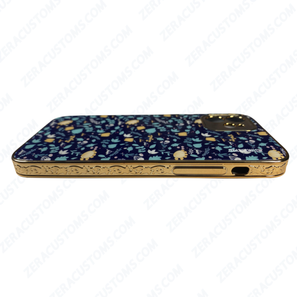 Blue Floral Pattern with Golden Engraving iPhone Case