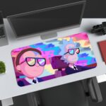 rick and morty on a trip gaming desk mat