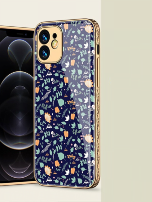 Blue Floral Pattern with Golden Engraving iPhone Case